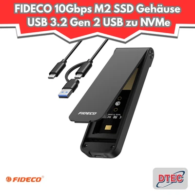 FIDECO M.2 NVME Gehäuse M210, 10Gbps M2 SSD Gehäuse, USB 3.2 Gen 2 USB zu NVMe