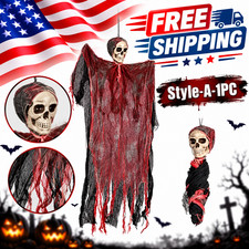 Halloween Hanging Skeleton Ghost Decoration Red Black Scary Haunted House Party