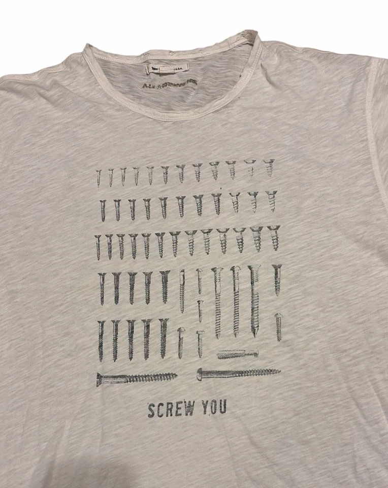 Camiseta John Varvatos EE. UU. Blanca Screw You Para Hombre Talla XL Algodón Envejecido RARA Foto 2 de 4
