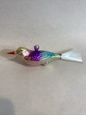 Vintage Germany blown glass bird ornament mercury glass sun glass tail 1950s