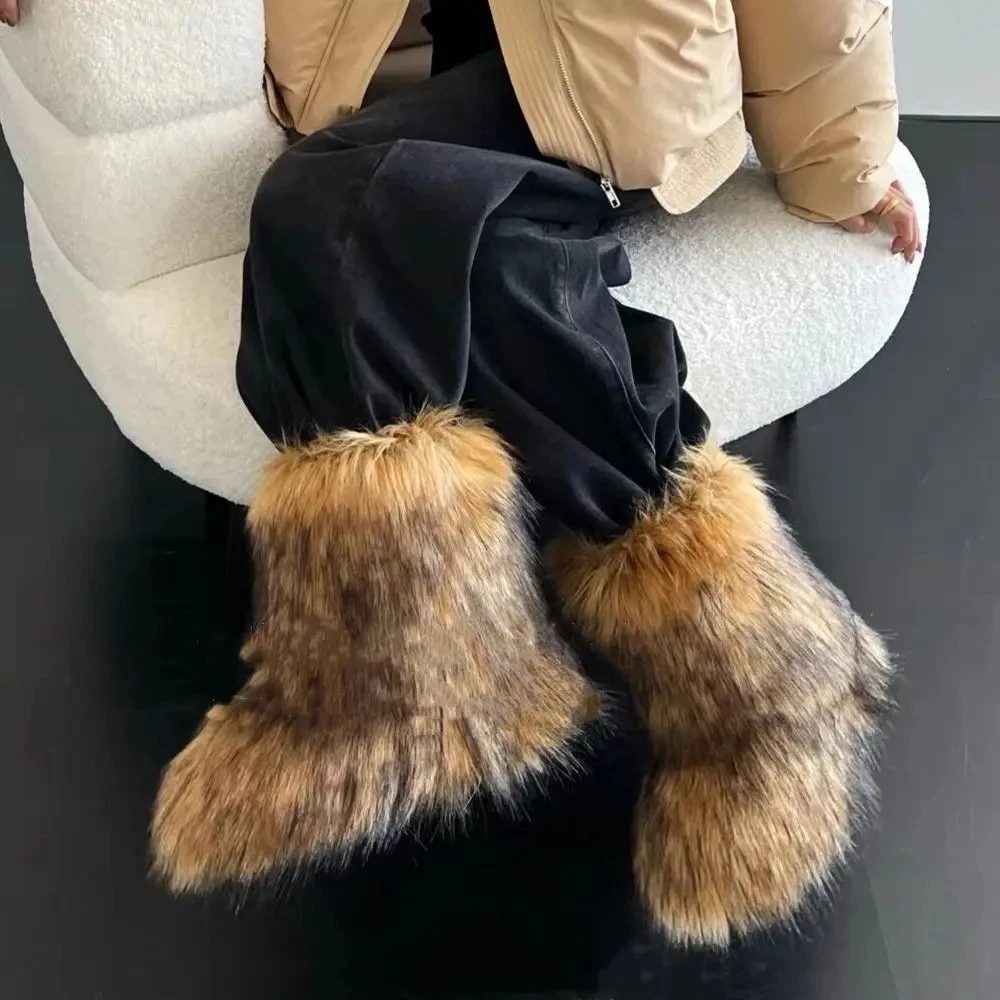 Faux Fur Boots for Women Fuzzy Fluffy Furry Round Toe Winter Snow Boots
Opens in a new window or tab