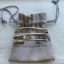 David Yurman Signed Cable Cuff Bracelet Two-Tone Sterling Silver 925