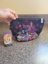 Laurel Burch Cotton Canvas Med Cosmetic Bag-DOGS-Makeup Bag 7.5" x 6" x 3.5"
