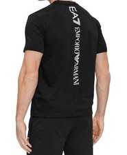 Emporio Armani Black Men's Cotton EA T-Shirt stripe prnit Size M L XL 2XL,3XL