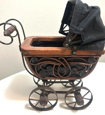 Vintage Victorian Baby Carriage Miniature Pram Wood Metal Nursery Decor