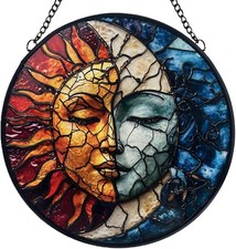 Sun  Moon Decor Suncatcher Stained Glass Window Hanging Handmade Stained Glass