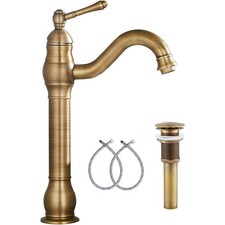 GGStudy 360 Swivel Antique Brass Bathroom Vessel Sink Faucet Single Handle One