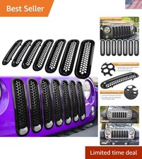 7pcs Glossy Black Front Grill Inserts For Jeep Wrangler 2007-2018 - Easy Clip-in