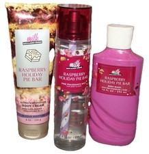 Bath Body Works  Milk Raspberry Holiday Pie Bar Lot Set of 3 Limited Edition