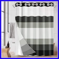 Ombre Grey No Hook Shower Curtain with Snap-in Liner, 71x74 Inch Elegant Design