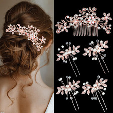 Chanaco Wedding Bridal Hair Accessories 5Pcs Wedding Hair Pieces for Brides Rose