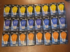 Lot Of 24 Feit Electric 11W 130V Standard Base Multi Sign Lamp Bulbs, Y, O, B
