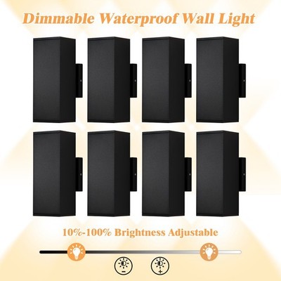 LETRY 8 Pack Black Rectangle LED Waterproof Outdoor Wall Light 10in Wall Sconce