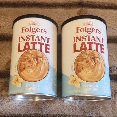 Folgers Instant Latte French Vanilla 2 Canisters, 8.6 oz Each