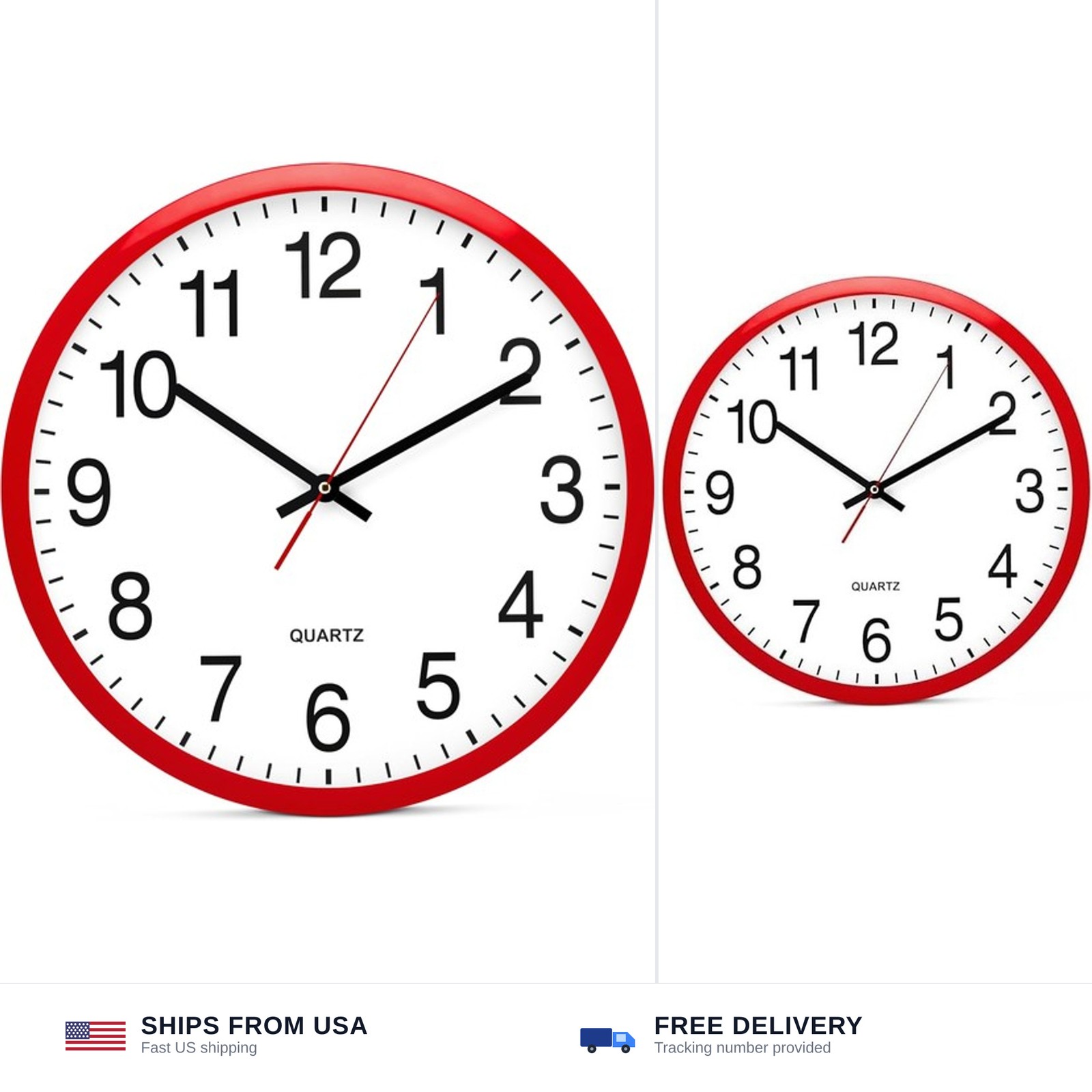 Bernhard Products Red Wall Clock, Silent Non Ticking - 16 Inch Extra Large Qu...