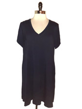 KAREN KANE Plus Size 2X Shift Dress Navy Blue Short Sleeve Stretch Knit Pockets