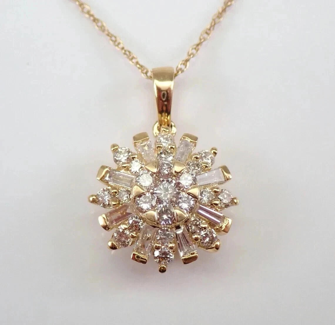 1.50Ct Lab Created Diamond Round Snowflake Flower Pendant 14K Yellow Gold Plated
