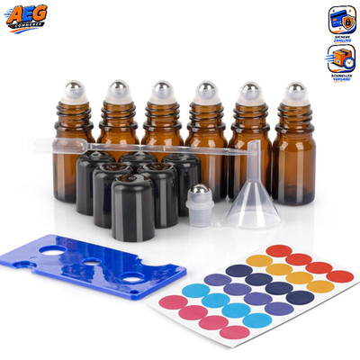 Ätherische Öle Roller Glasflaschen 6er Set 5ml Anti-UV für Massageöle