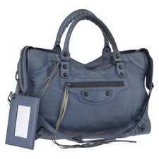 BALENCIAGA The City Hand Bag Leather 2way Blue 115748 Auth 193079V