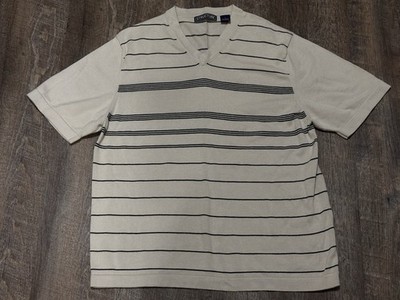 Vintage Structure Men s Cream Black Striped 100% Cotton Sweater Shirt Large