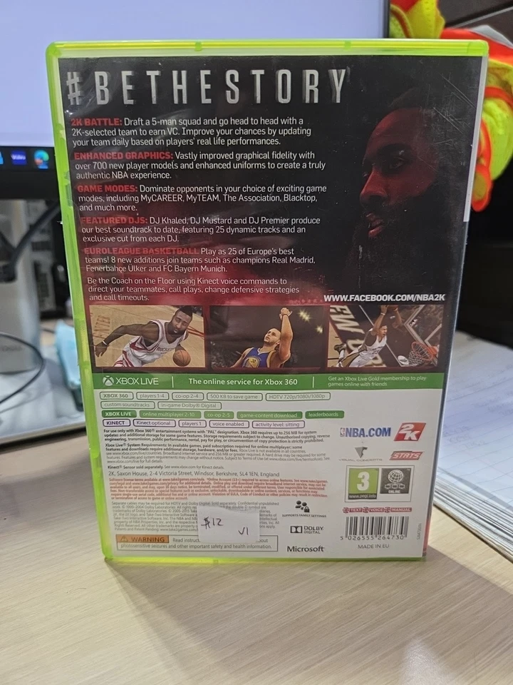 NBA 2K16 Basketball (Microsoft Xbox 360, 2016) PEGI 3 PAL Used Complete - Image 4 of 4