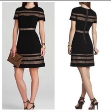 BCBGMAXAZRIA BLACK KALLI LACE INSERT DRESS A LINE FIT & FLARE UYS6Y441 SIZE 2
