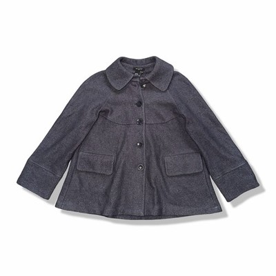 SANDRO Women s Pea Coat Petite Medium 100% Wool Grey Button Up Round Collar 