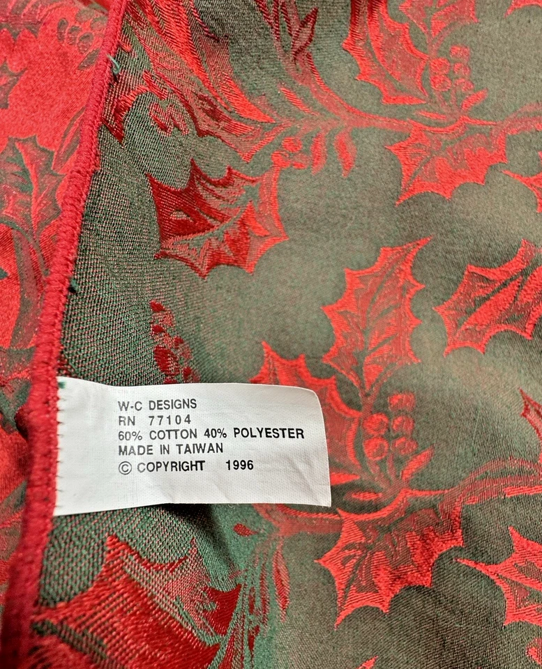 Juego de 2 manteles navideños vintage damasco rojo verde acebo + cinta de acebo marfil Foto 4 de 4
