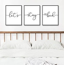 Let'S Stay in Bed Quote Prints Minimalist Wall Decor Bedroom Wall Art above Bed 