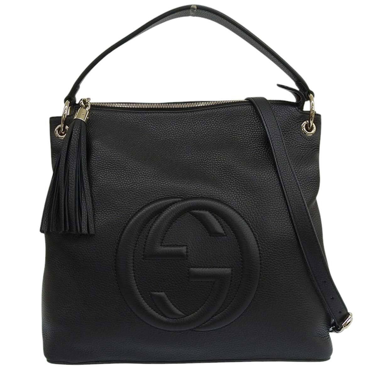 Gucci Soho Leather Tassel 2-Way Shoulder Bag Black 4619