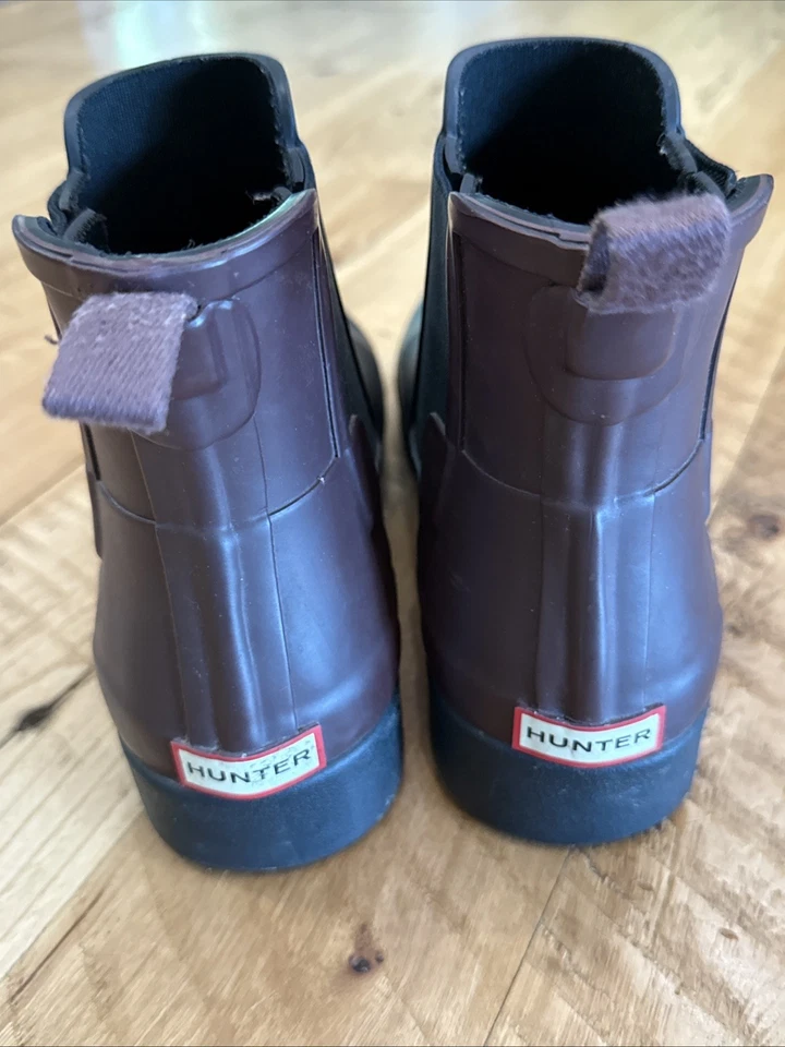 Hunter Short Rain Boots Rubber Womens US 9 Black / Burgundy 2 Tone- Read Dscrpt - Image 4 of 4