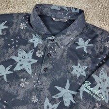 Travis Mathew Mens XL Black AOP Floral Performance Stretch Polo Short Sleeve
