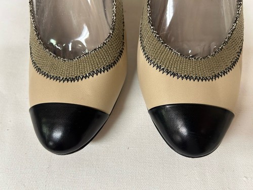 Chanel CC Cap Toe Elastic Ballerinas Nude & Schwarz Leder Gr. 39,5 US 9 - Bild 5 von 15