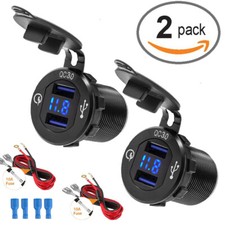 2x Aluminum Dual USB Car Cigarette Lighter Socket LED Voltmeter 12-24V Black