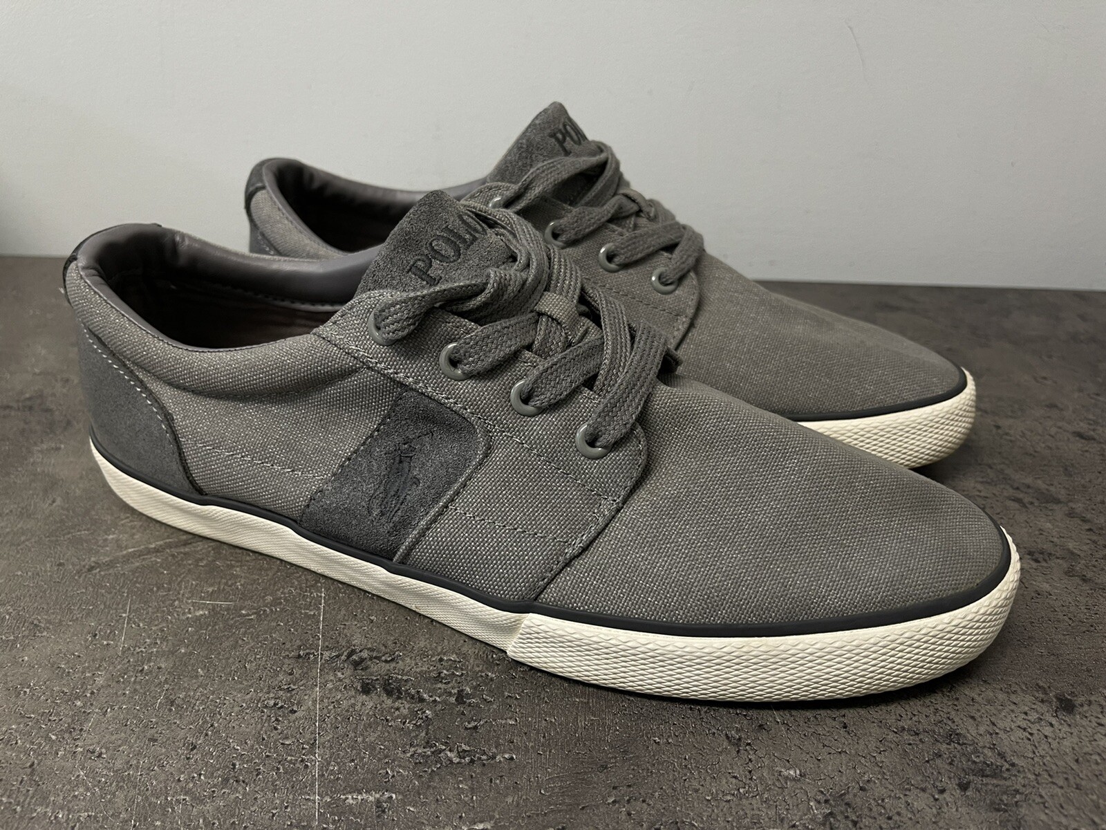 Scarpe sneakers Polo Ralph Lauren uomo 10D Halmore usate in ottime condizioni grigio logo pony scamosciato