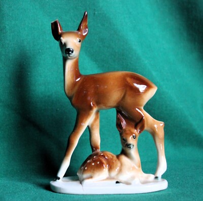 Keramik Tierfigur Reh mit Kitz Porzellan Reh