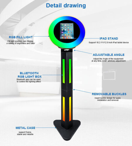 iPad Photo Booth Shell W/ LED Ring light Selfie Photobooth Stoer for weddings - Picture 7 of 10