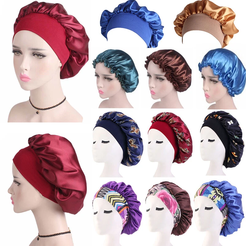Gorra de dormir nocturna satinada para mujer cubierta de cabeza de seda turbante ancho envoltura para la cabeza sombrero gorro para el cabello Foto 2 de 4