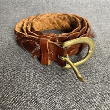 Belt Womens Brown Braided Solid Brass Buckle Woven