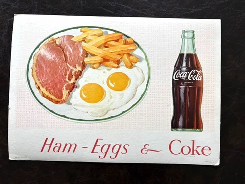 Vintage Coca-Cola Sign Egg/Fries/Ham/Coke Meal Cardboard Advertising Display