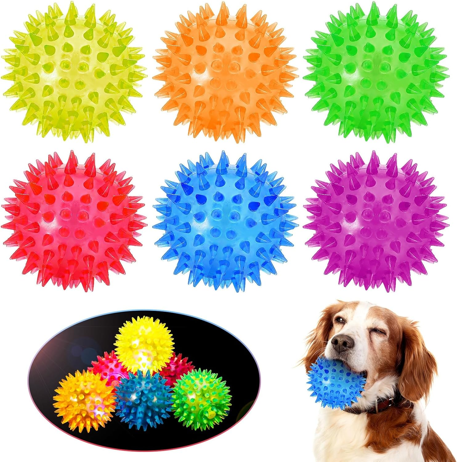 Glow-in-the-Dark Spiky LED Dog Chew Toy Set with Balls