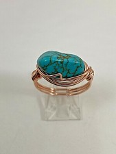 Handmade  Copper Wire Wrap  Turquoise Ring Size 9  62