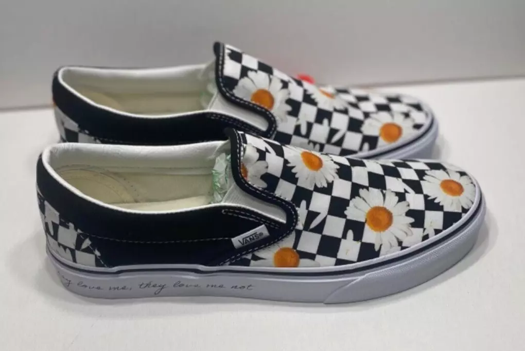 Vans Checkerboard Floral Classic Slip On Shoes Black White Womens