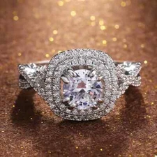 Gorgeous 925 Silver Ring Round Cut Cubic Zircon Women Wedding Ring Sz 6-10