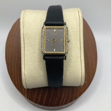 Vintage Seiko Ladies 20mm Watch Gold Black Tone Silver Dial Rectangle - RUNS