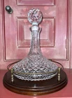 VINTAGE WATERFORD CRYSTAL ALANA SHIPS DECANTER W/ MAHOGANY & BRASS GALLERY TRAY