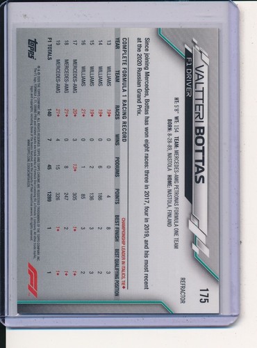 2020 Topps Chrome F1 Valttieri Bottas Refractor #175 - Picture 2 of 2