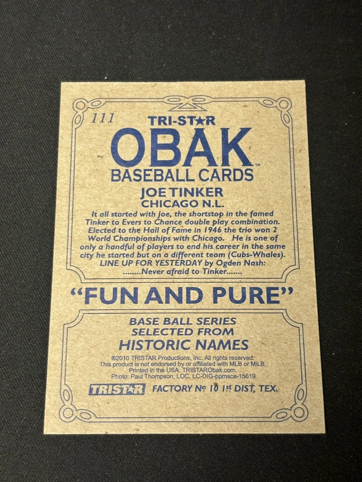 2010 TRISTAR Obak Tinker Evers Chance #111 Card - Image 2 of 2