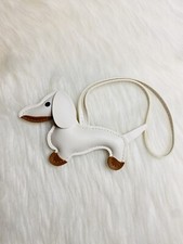 leather dachshund Dog bag charm Keychain Car Key Fob handmade gift new White