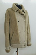 Long Tall Sally Aviator Jacket Size 14 Beige Biker Faux Suede Pockets Faux Fur 